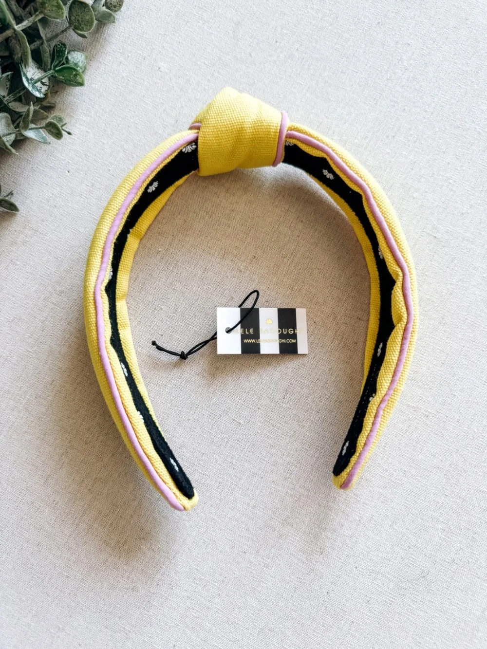 Lele Sadoughi Canary Yellow Knotted Piping Trim Headband NWT
